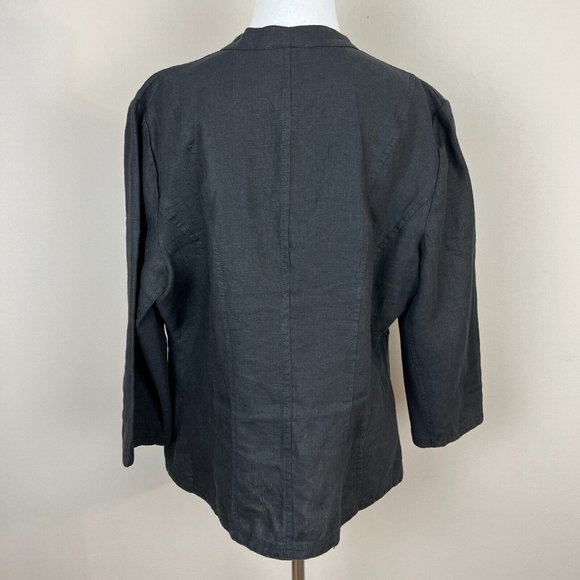 Chicos 2 Linen Jacket Large Black Open Draped 3/4‎ Sleeve Lightweight - Picture 5 of 8
